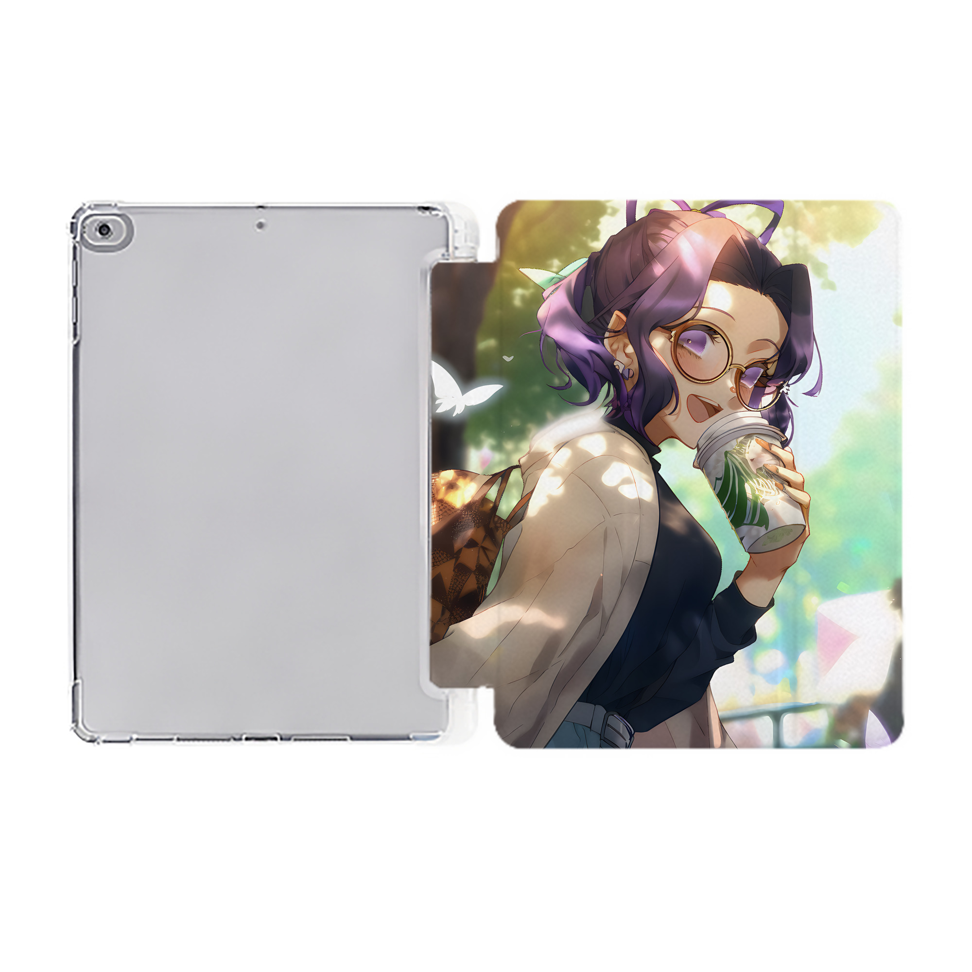 （画像用） 鬼滅の刃（きめつのやいば）蟲柱-胡蝶 しのぶ／こちょう しのぶ Kochou Shinobu IPad ケース ペン収納付き 三つ折りスタンド PUレザー×シリコン 対応機種9.5/10.5/10.9インチ
